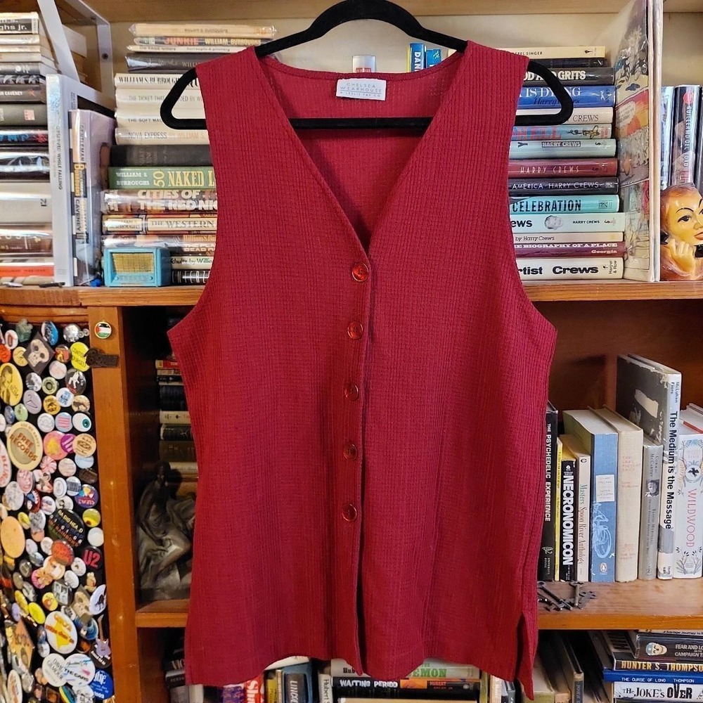 Vintage red button up long‎ vest.